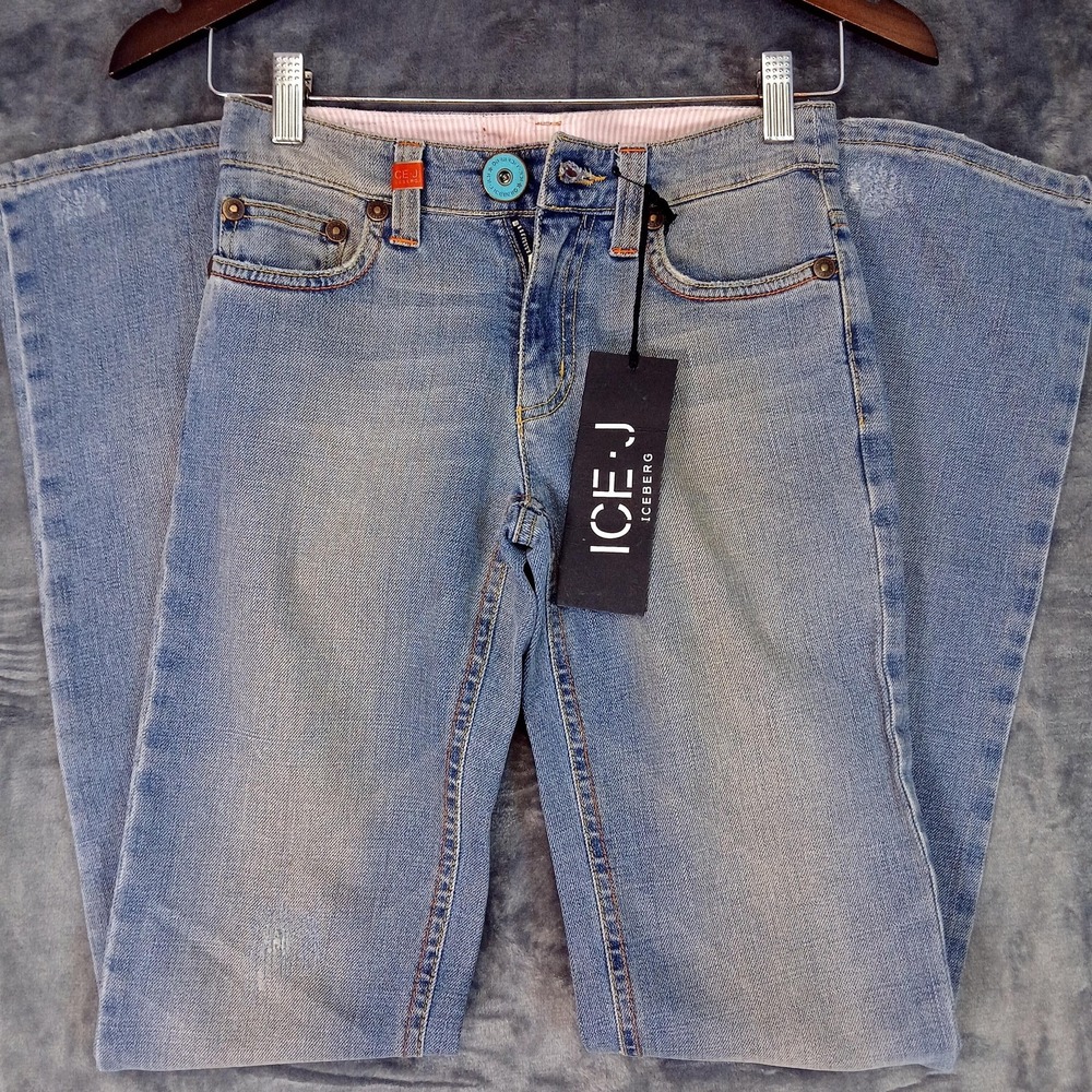VTG ICE J Iceberg Made in Italy Jeans IT‎ 38 US 24 Blue Button NoCode Rare NWT